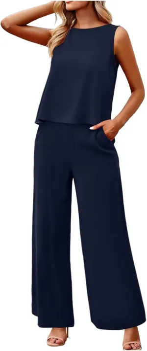 Women Linen Sets 2 Piece Outfits Straight Wide Leg Pants Set Short Sleeve T-shirt Casual Outfits Comfy Loungewear