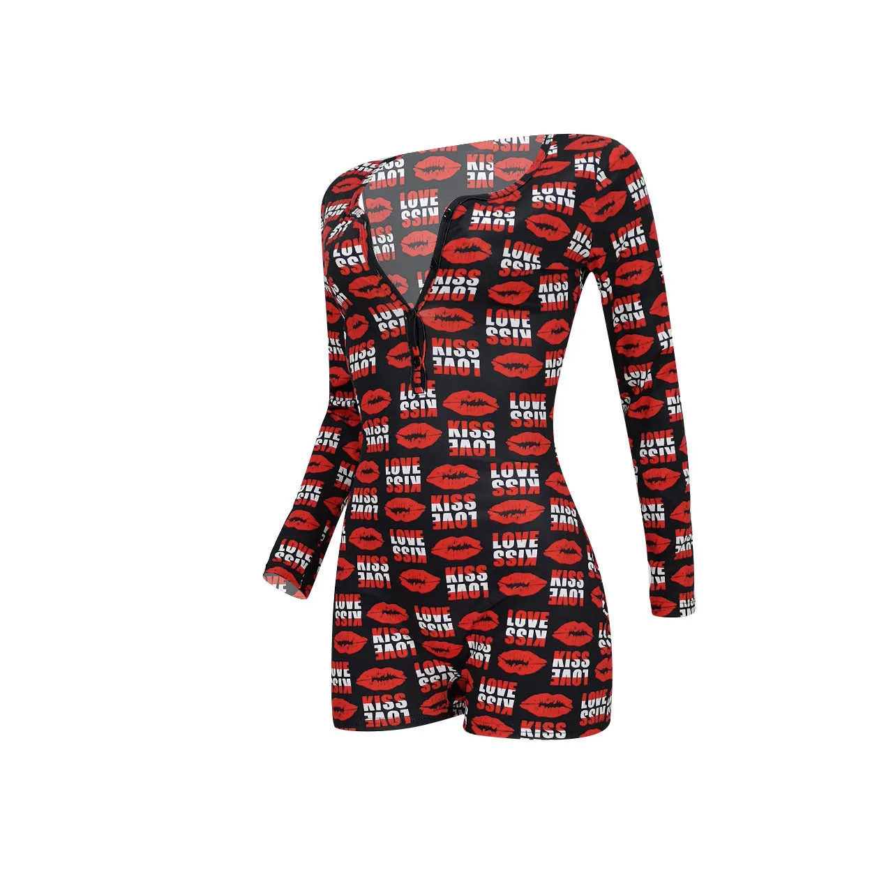 Women Long Sleeve V Neck Bodysuit Bodycon Overall Romper Pajamas Sleepwear