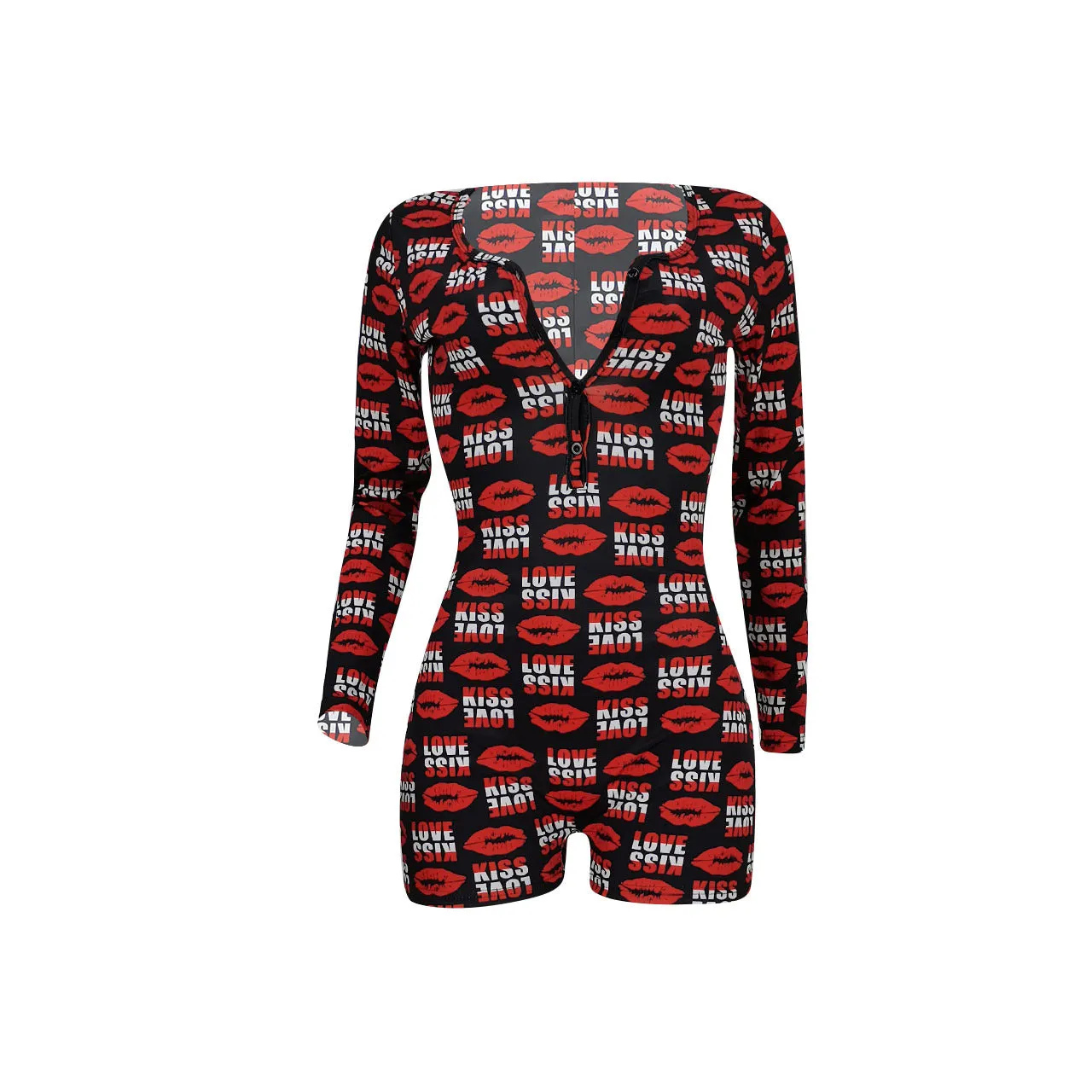 Women Long Sleeve V Neck Bodysuit Bodycon Overall Romper Pajamas Sleepwear