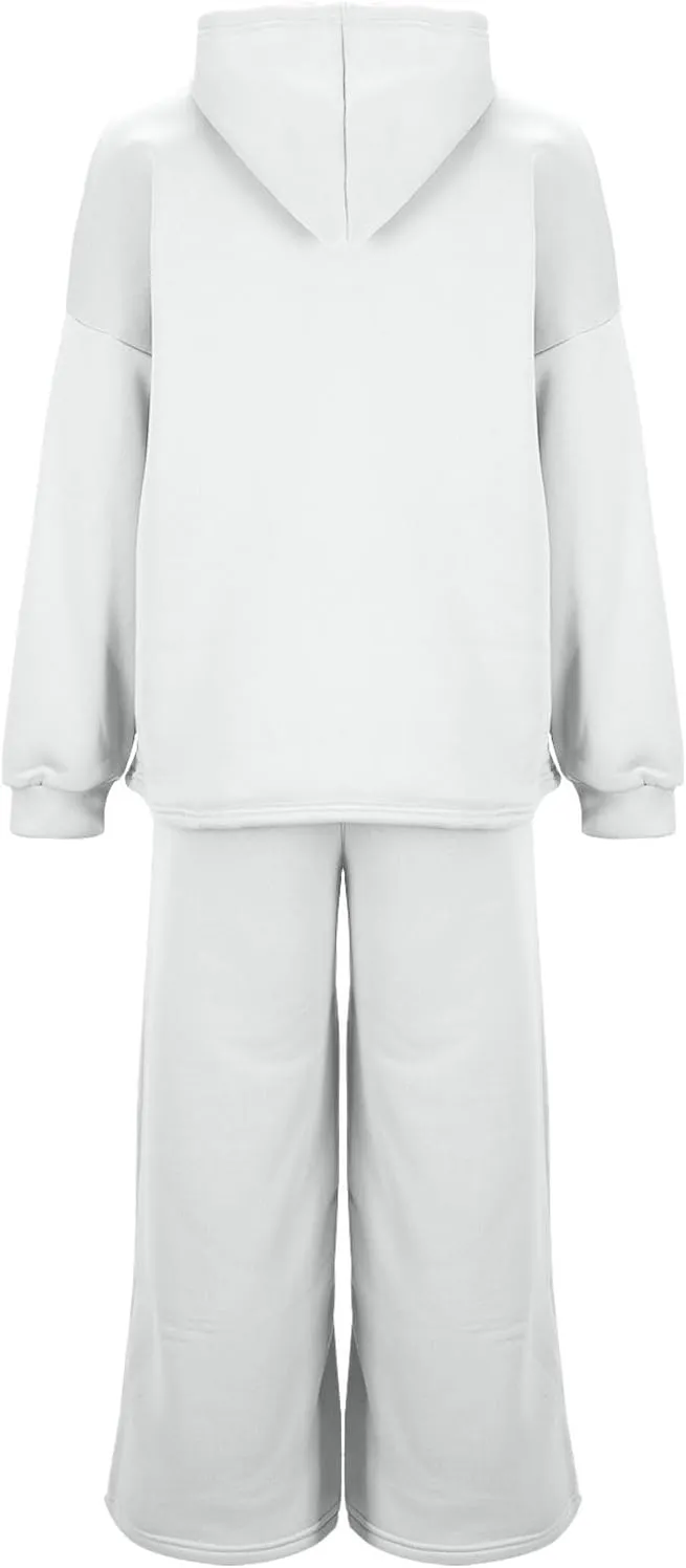 Women Oversized Sweatsuit Two Piece Outfits Plus Size Hooded Sweatshirt Wide Leg Pants Suit Casual Loungewear Sets