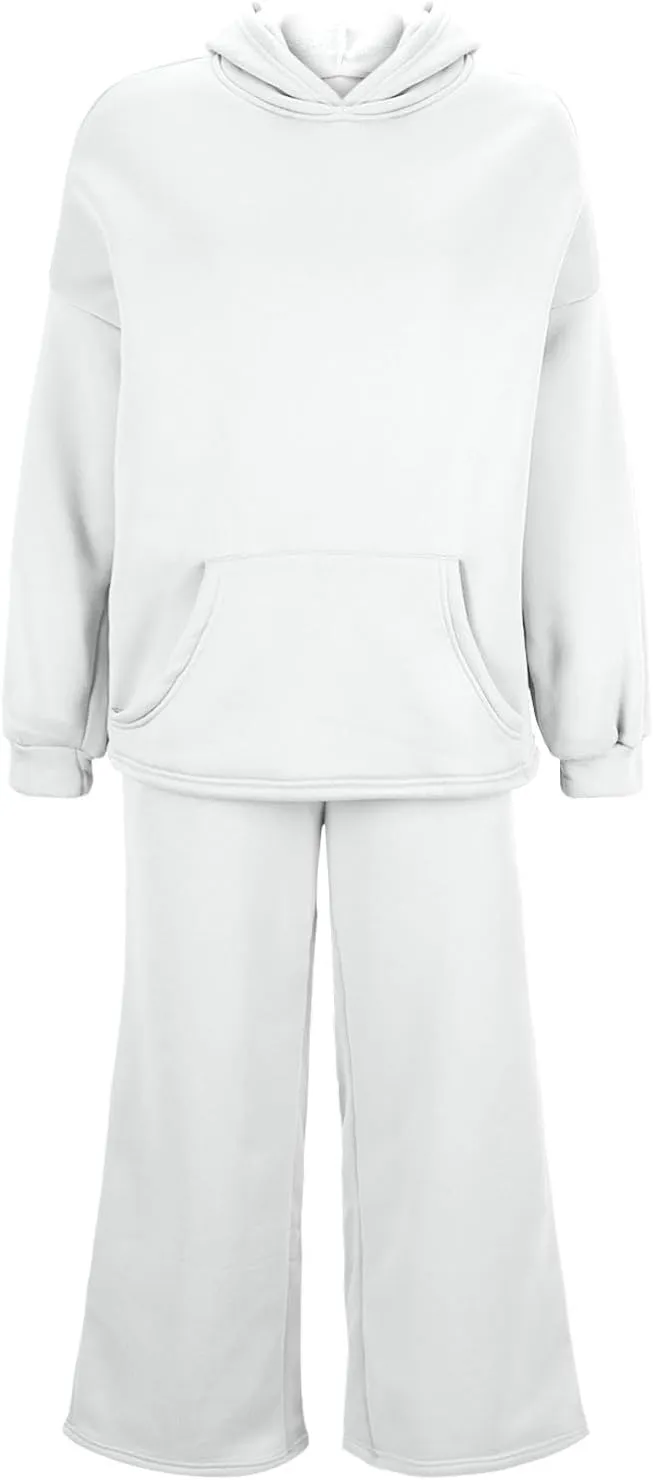 Women Oversized Sweatsuit Two Piece Outfits Plus Size Hooded Sweatshirt Wide Leg Pants Suit Casual Loungewear Sets