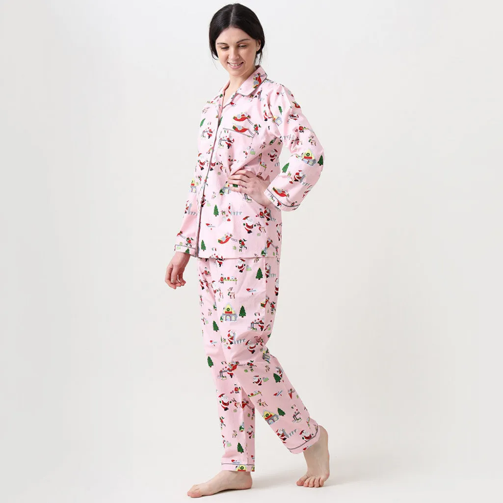 Women Santa's Workshop Pajama Set - Blush Pink