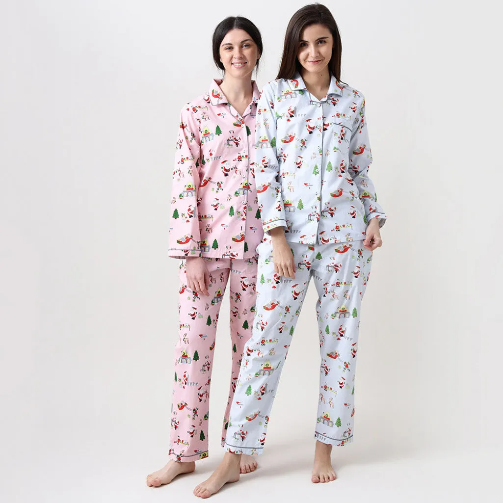 Women Santa's Workshop Pajama Set - Blush Pink
