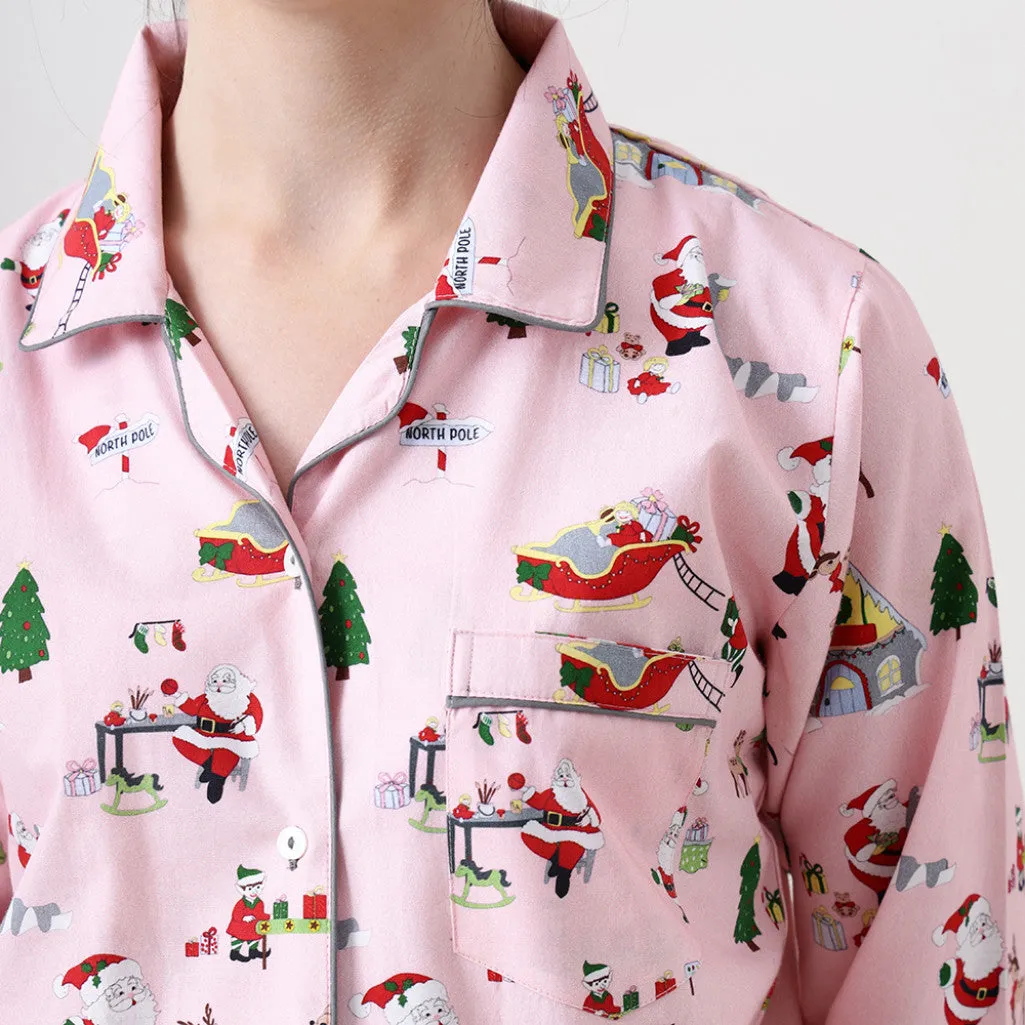 Women Santa's Workshop Pajama Set - Blush Pink