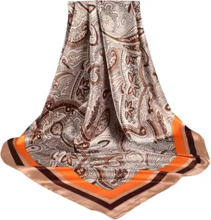 Women Silk Scarves Winter Scarfs For Women Head Scarf For Women Satin Cashew Flower Prints Square Scarfs For