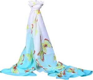 Women Silk Scarves Womens Winter Scarves Butterflies Printed Chiffon Silk Scarf And Long Ladies (Light blue, One Size)