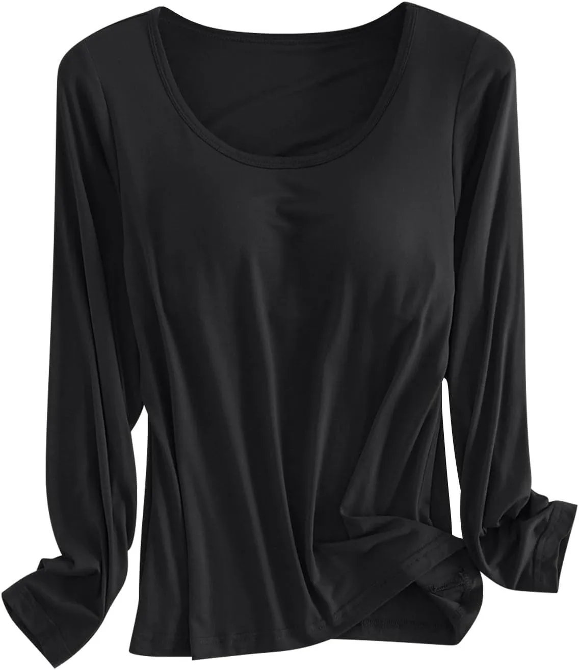 Women Soft Pajamas Comfy Casual Sleepwear with Built In Bra Plus Size Long Sleeve Nightwear Sexy Warm Loungewear