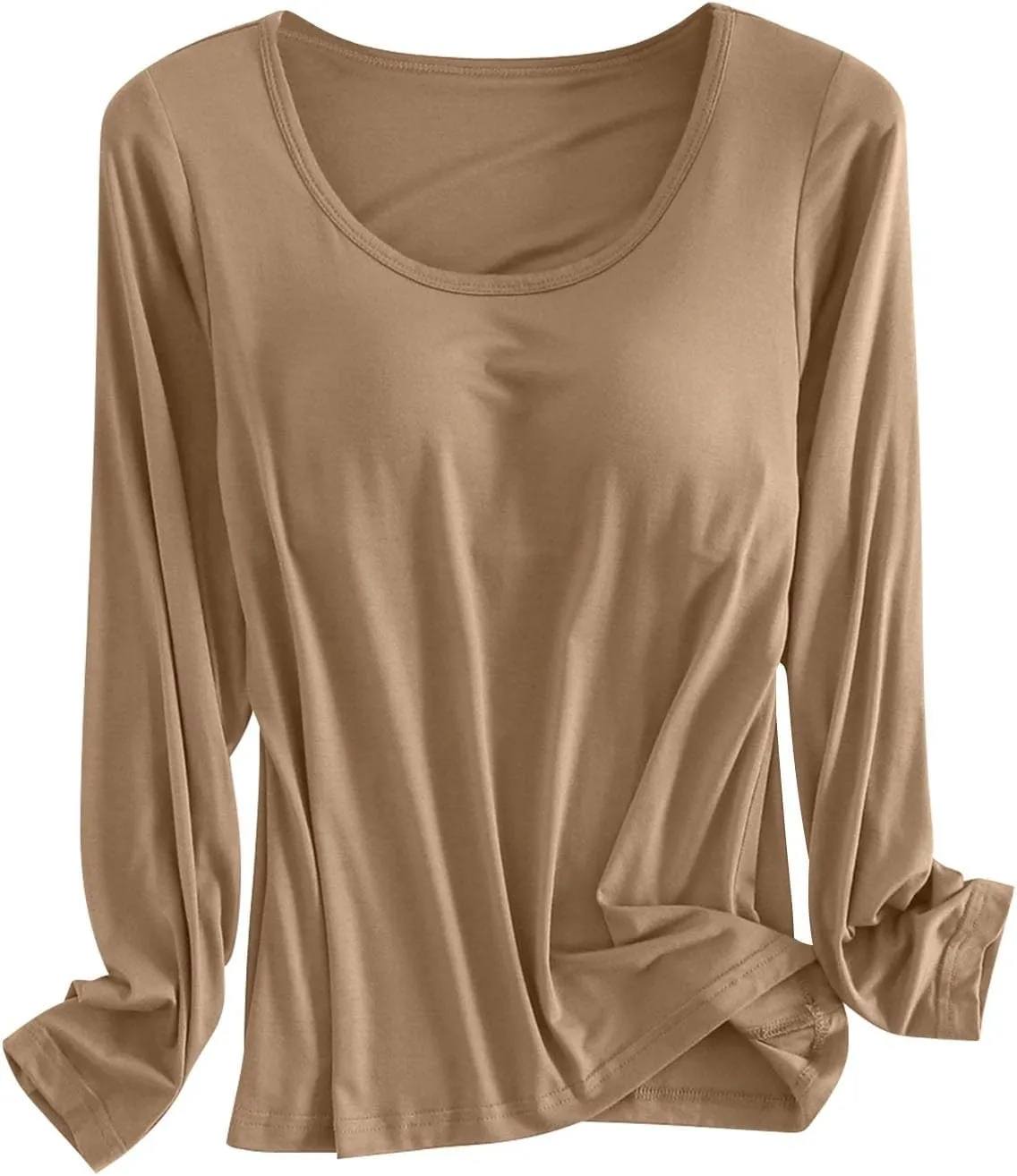 Women Soft Pajamas Comfy Casual Sleepwear with Built In Bra Plus Size Long Sleeve Nightwear Sexy Warm Loungewear