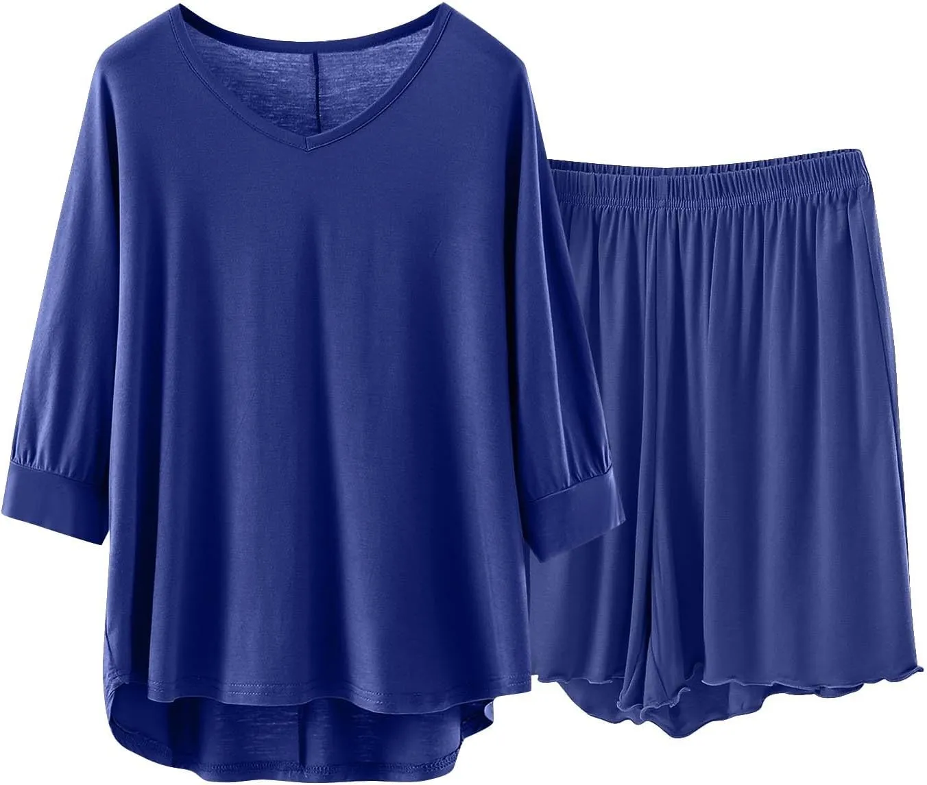 Women Solid Modal Pajama Set Short Sleeve Sleepwear Soft Comfortable Pjs Loungewear Sets 2 Piece Casual Nightwear