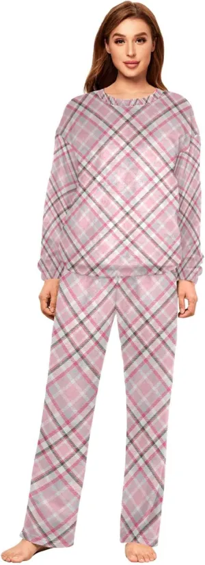 Women Two Piecing Fleece Pajamas Comfortable Fuzzy Long Sleeve Pjs Lounge Sets with Pockets Unique Outfits Pajamas S
