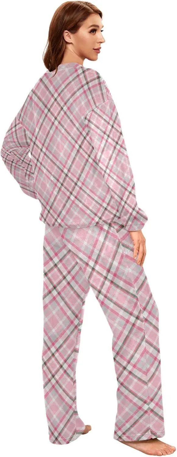 Women Two Piecing Fleece Pajamas Comfortable Fuzzy Long Sleeve Pjs Lounge Sets with Pockets Unique Outfits Pajamas S