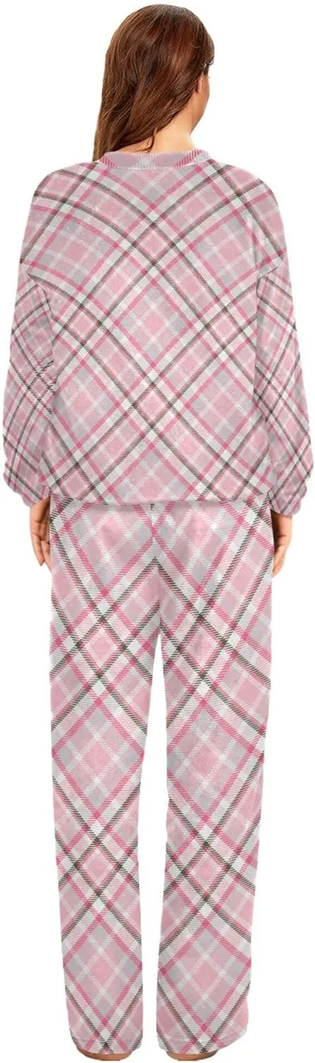 Women Two Piecing Fleece Pajamas Comfortable Fuzzy Long Sleeve Pjs Lounge Sets with Pockets Unique Outfits Pajamas S