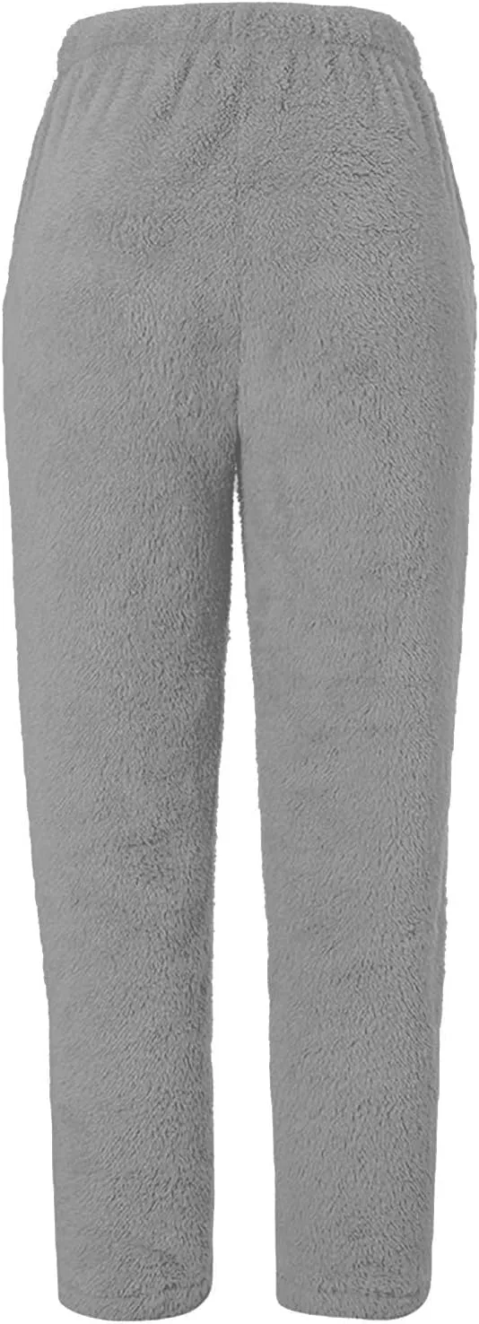 Women Warm Plush Pajama Pants Soft Fluffy Pajamas Sleep Pants Comfy Fuzzy Lounge Pants Fleece Pj Bottoms Sleepwear