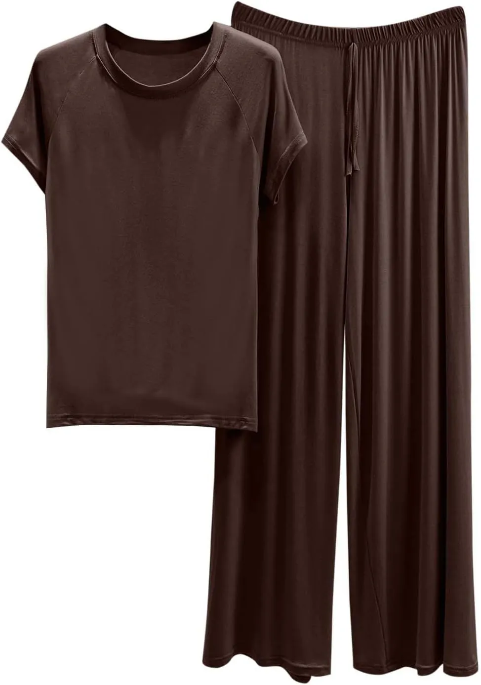 Women Wide Leg Bottoms Pajama Sets Soft Modal Lounge 2 Piece Outfits Short Sleeve Crewneck T Shirts and Long Pants