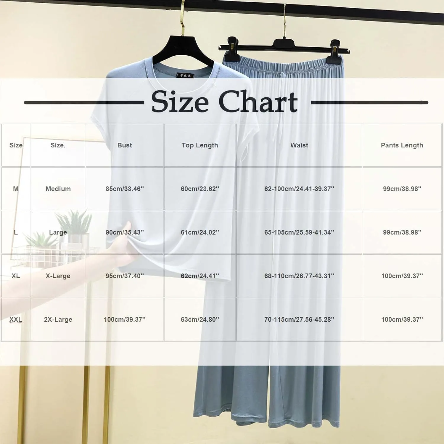 Women Wide Leg Bottoms Pajama Sets Soft Modal Lounge 2 Piece Outfits Short Sleeve Crewneck T Shirts and Long Pants