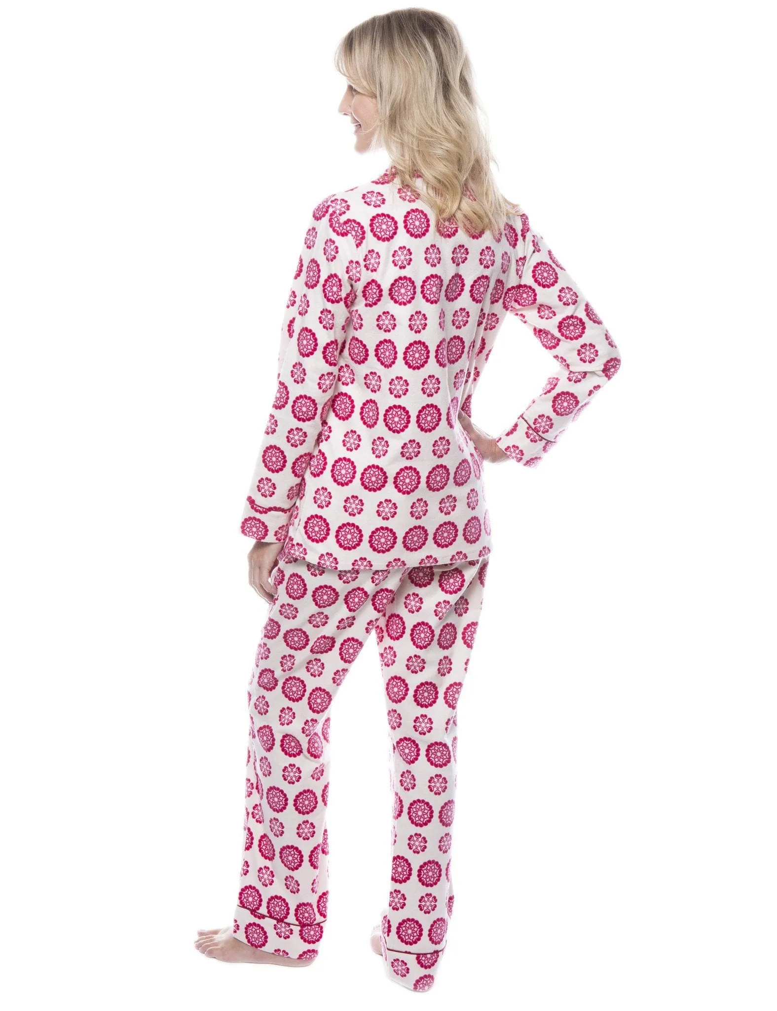 Women's 100% Cotton Flannel Pajama Sleepwear Set - Mandala Cream/Red