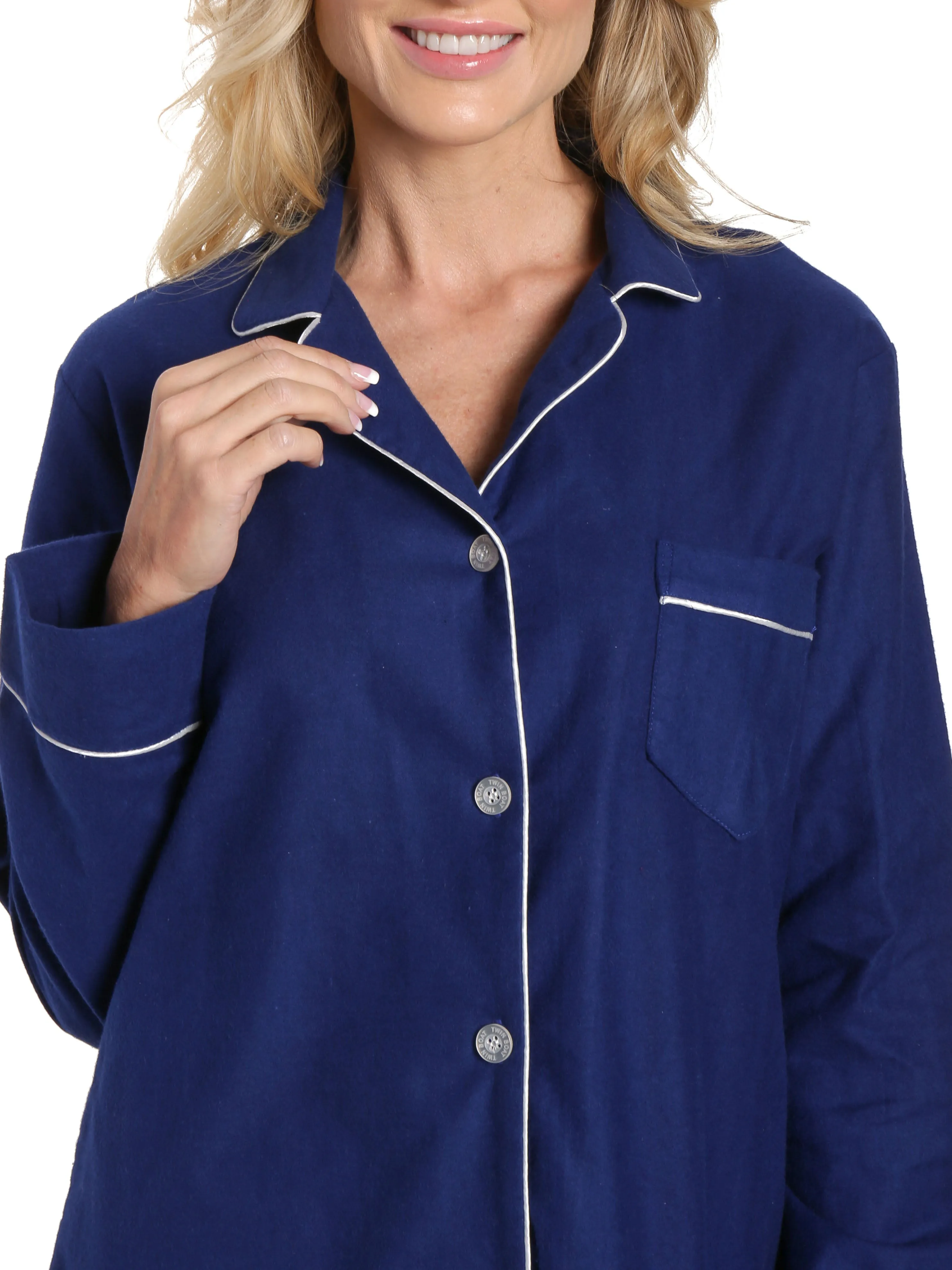 Women's 100% Cotton Flannel Pajama Sleepwear Set - Midnight Blue