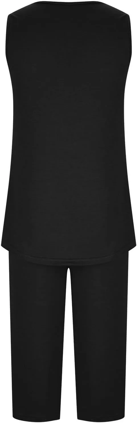 Womens 2 Piece Capri Outfits Summer Sleeveless Tank Tops T Shirt Crop Pants Pajamas Set Loungewear Sets with Pockets
