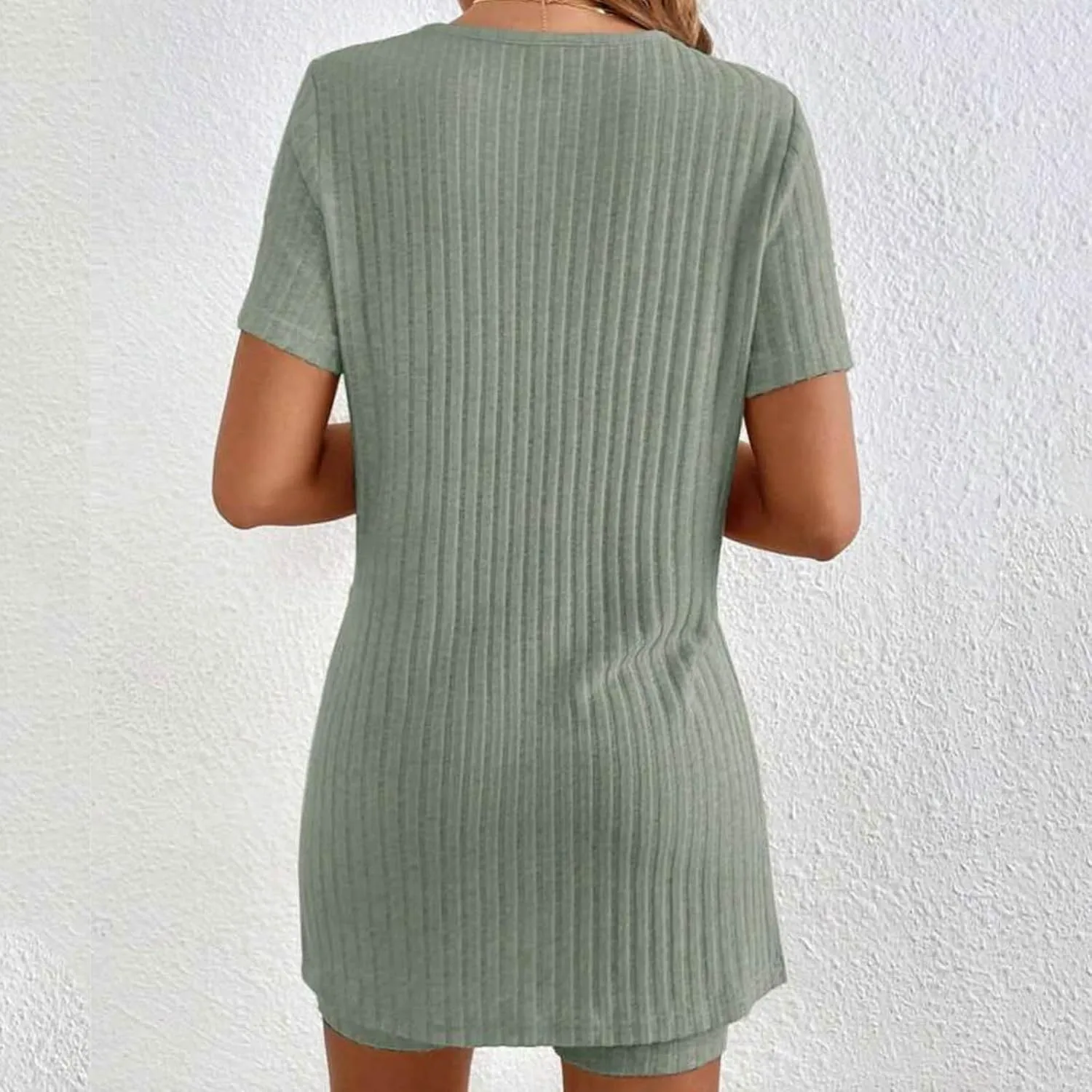 Women's 2 Piece Casual Outfits Short Sleeve Knit Tops Lounge Set Suits Set Kurz Ribbed Lounge Wear Sets Pjs Sets