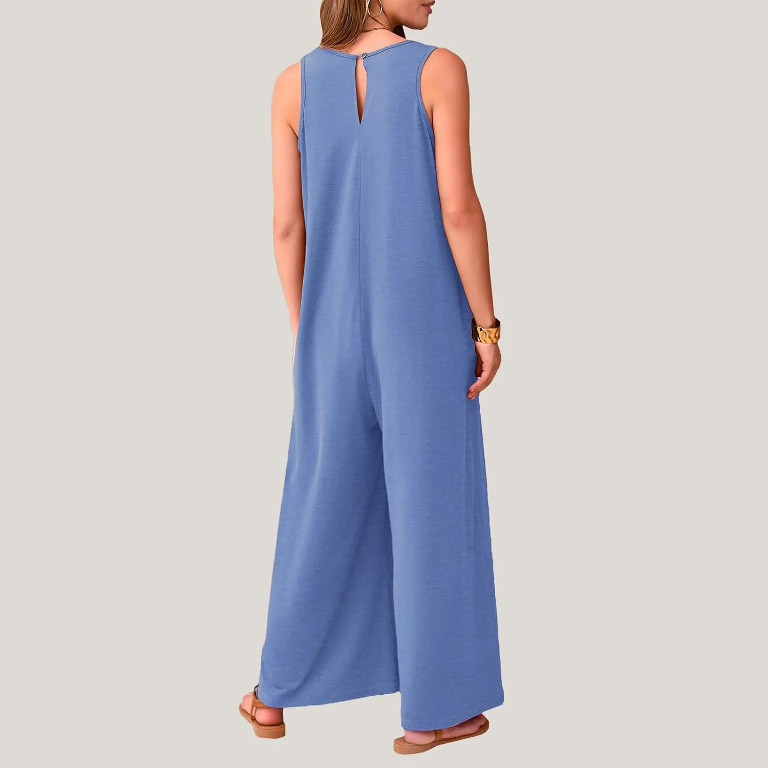 Women's 2 Piece Lounge Set Casual Summer Loose Jumpsuit Sleeveless Tank Top V Neck Wide Leg Jumpsuit Work, S-2XL