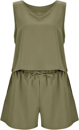 Women's 2 Piece Lounge Sets Casual Sleeveless Pullover Matching Shorts Tops Loungewear Tracksuit Set