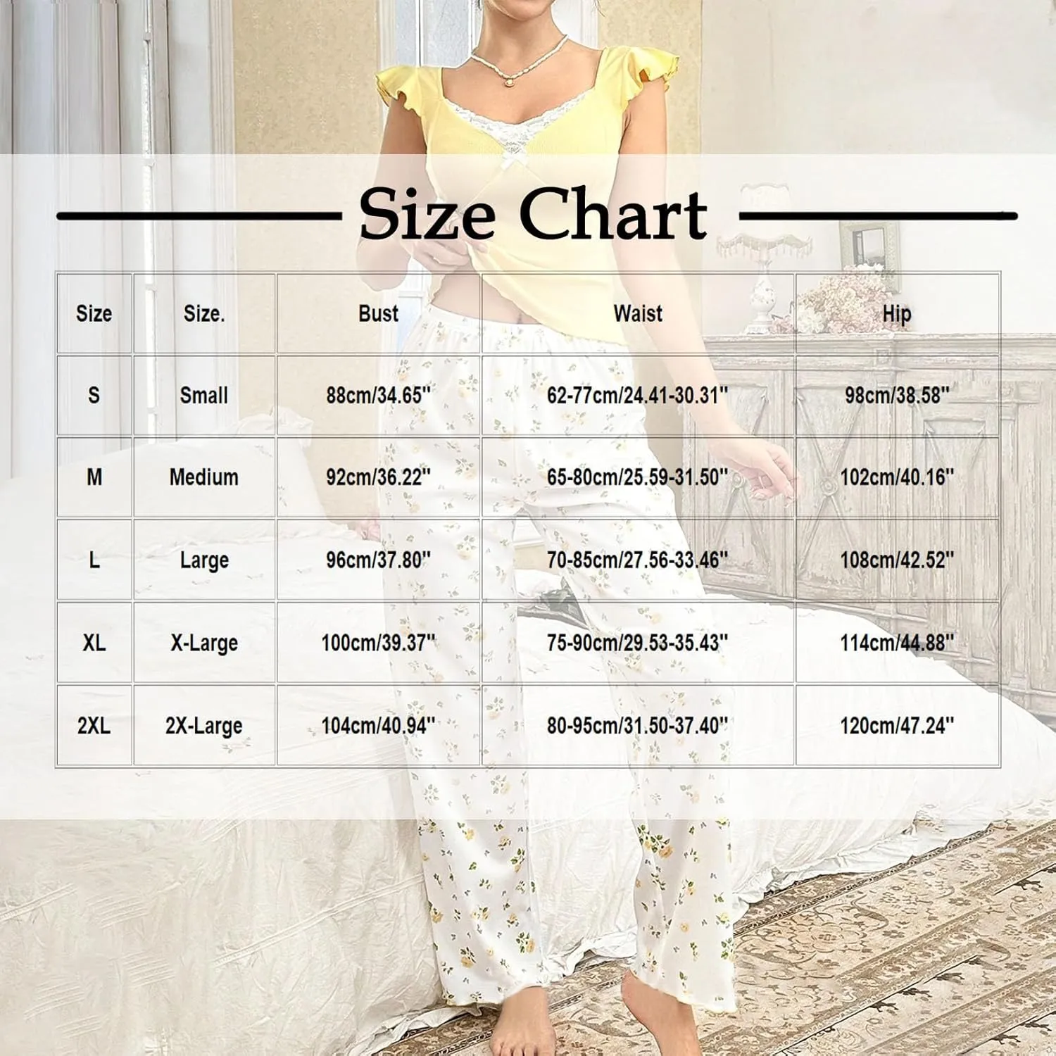 Women's 2 Piece Lounge Sets Sleeveless Pajama Set Floral Ruffle Square Neck Crop Top Wide Leg Pants Soft Loungewear