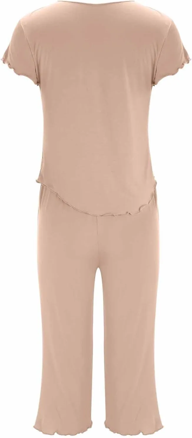 Women's 2 Piece Lounge Sets Women's Solid Color Pajamas Round Neck Short Sleeved Pajamas and Short Sleeve Sleepwear