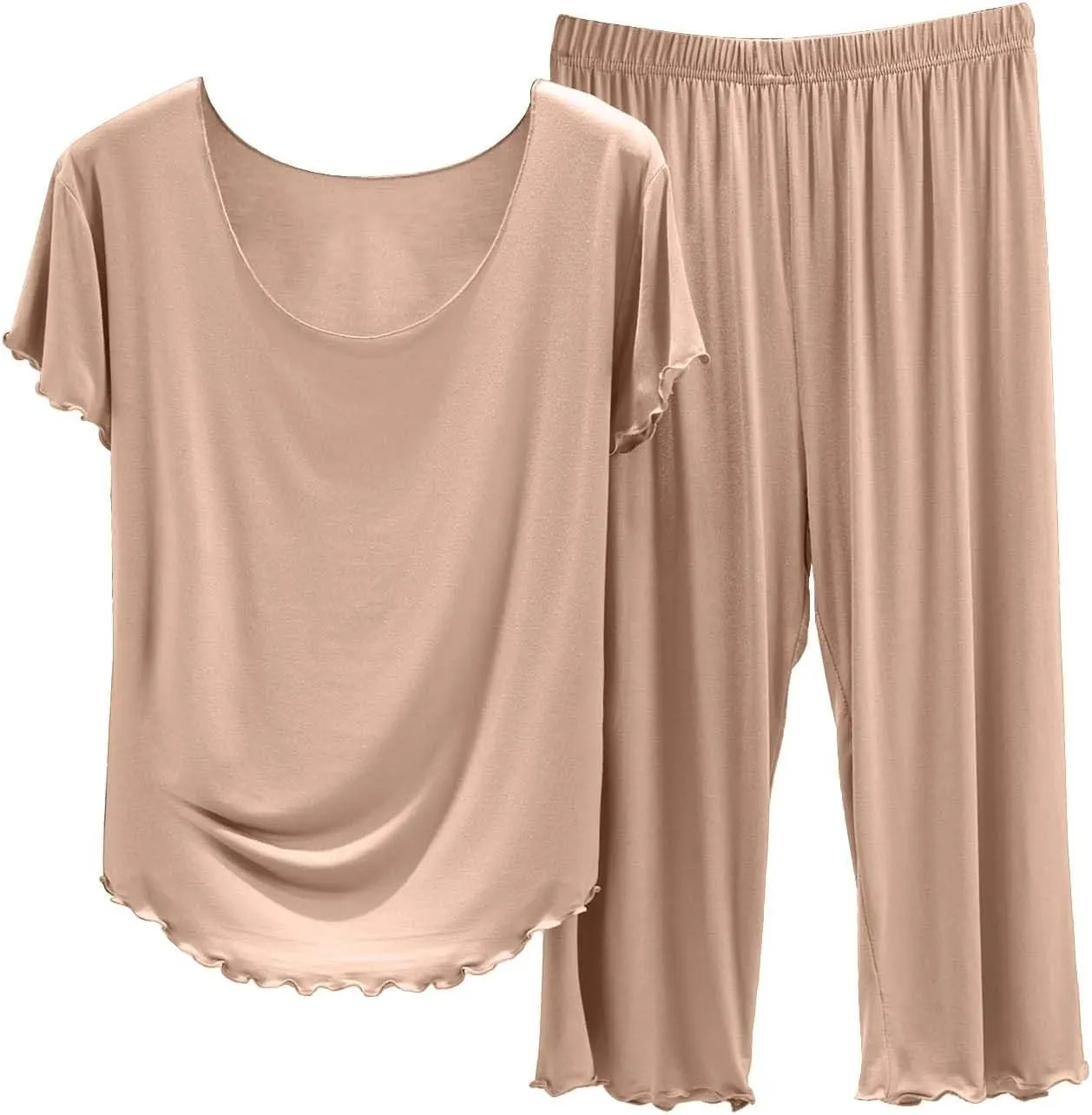 Women's 2 Piece Lounge Sets Women's Solid Color Pajamas Round Neck Short Sleeved Pajamas and Short Sleeve Sleepwear