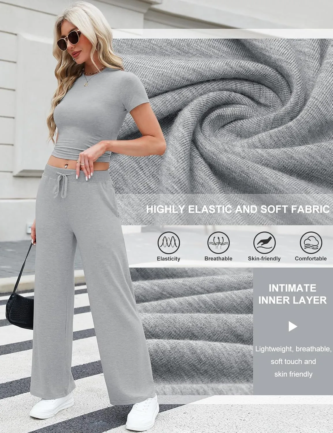 Women's 2 Piece Outfits Casual Short Sleeve Top and Straight Leg Pants Comfy Lounge Set Travel Tracksuits Loungewear