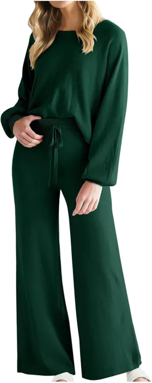 Womens 2 Piece Outfits Lounge Set Oversized Long Sleeve Pullover Tops with Wide Leg Pants Sweatsuit