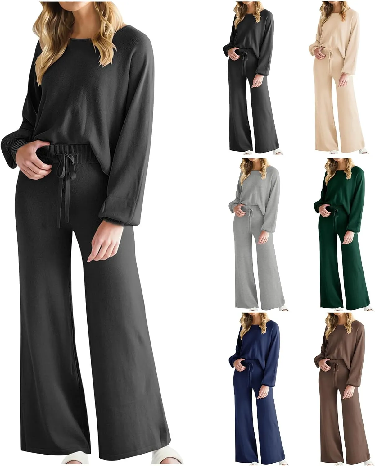 Womens 2 Piece Outfits Lounge Set Oversized Long Sleeve Pullover Tops with Wide Leg Pants Sweatsuit