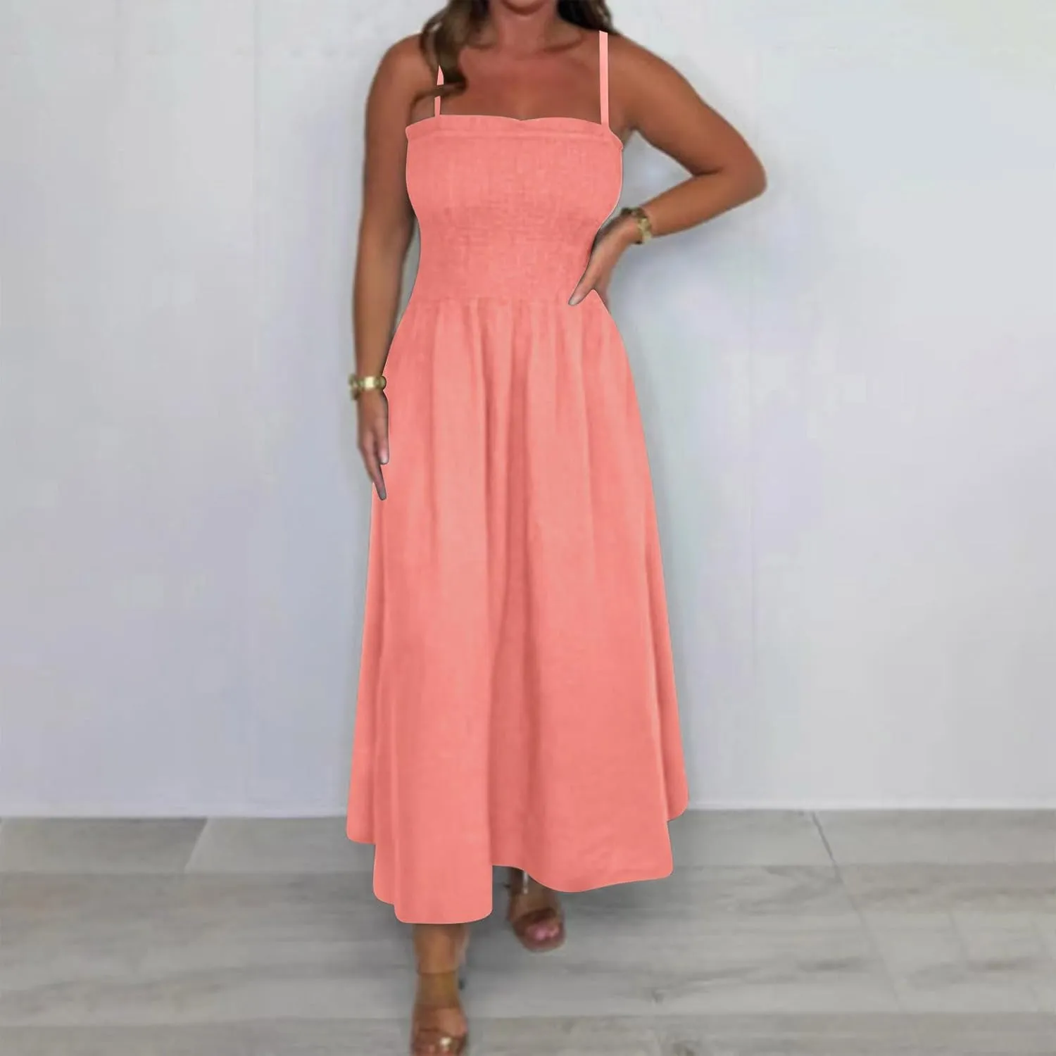 Womens 2 Piece Sets Open Front Cardigan and Sexy Spaghetti Strap Maxi Dresses Party Outfits Cotton Linen Lounge Set