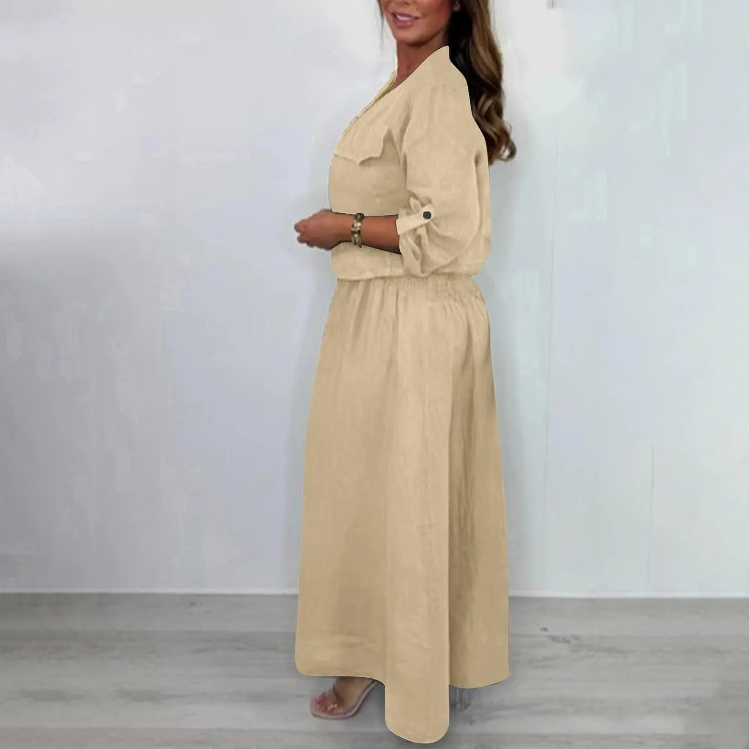 Womens 2 Piece Sets Open Front Cardigan and Sexy Spaghetti Strap Maxi Dresses Party Outfits Cotton Linen Lounge Set