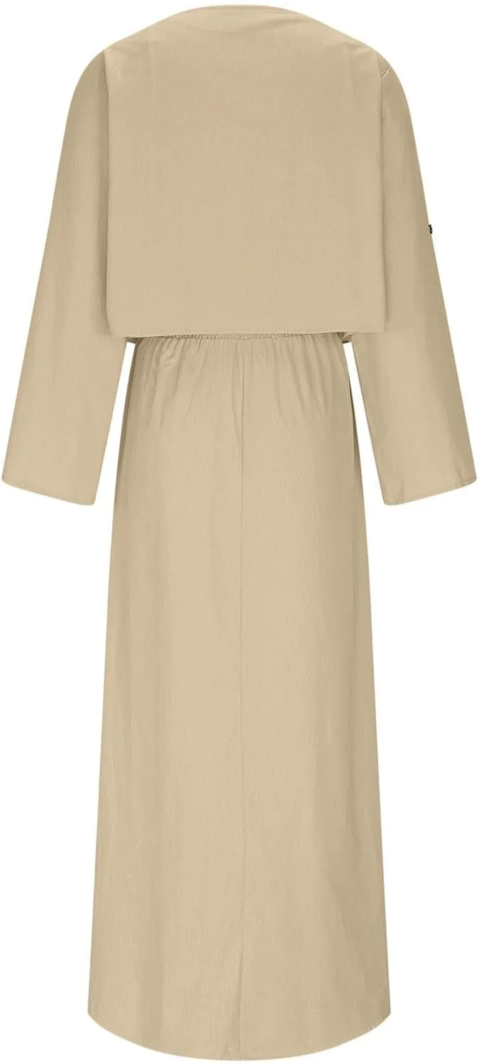 Womens 2 Piece Sets Open Front Cardigan and Sexy Spaghetti Strap Maxi Dresses Party Outfits Cotton Linen Lounge Set