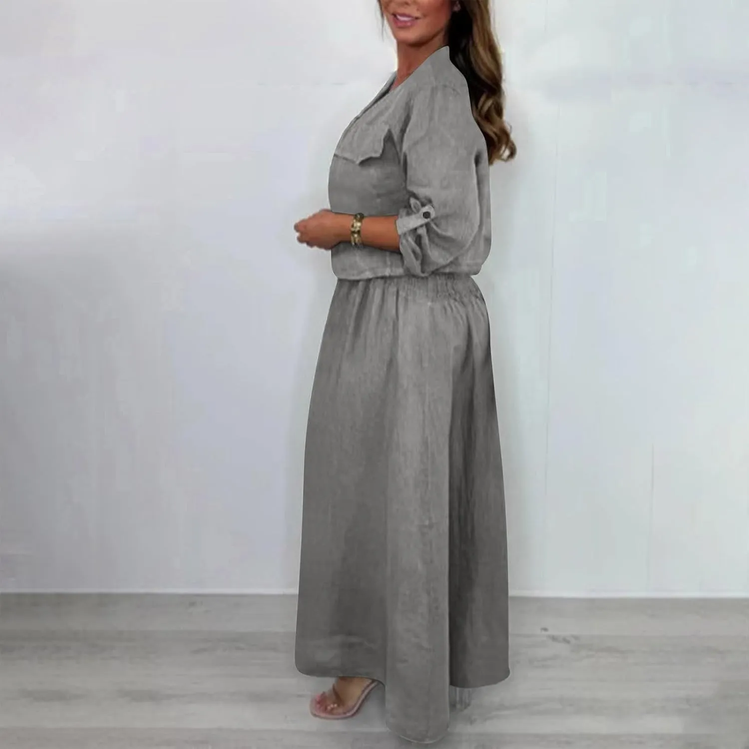 Womens 2 Piece Sets Open Front Cardigan and Sexy Spaghetti Strap Maxi Dresses Party Outfits Cotton Linen Lounge Set