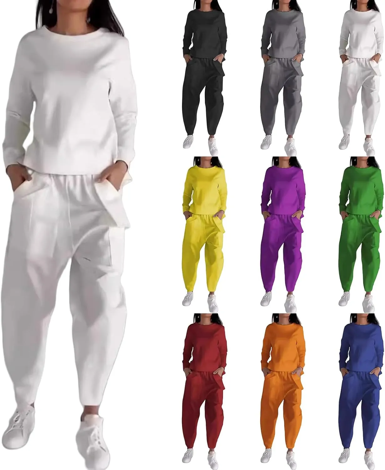 Womens 2 Piece Tracksuit Long Sleeve Crewneck Pullover Tops Baggy Sweatpants Workout Lounge Sets