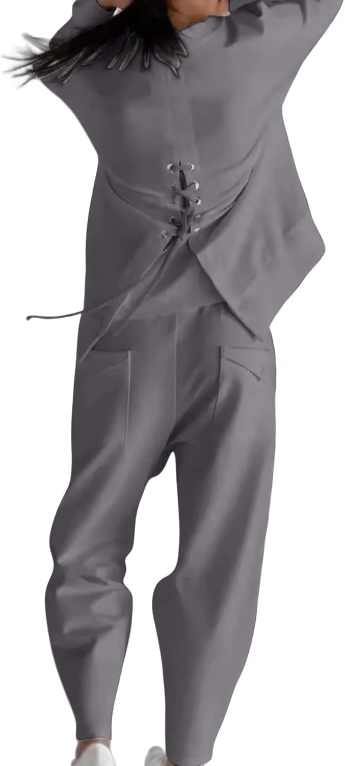 Womens 2 Piece Tracksuit Long Sleeve Crewneck Pullover Tops Baggy Sweatpants Workout Lounge Sets
