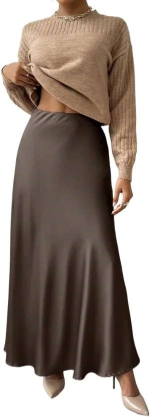 Women's 2025 Casual Maxi Long Skirts Solid Color Long Skirt