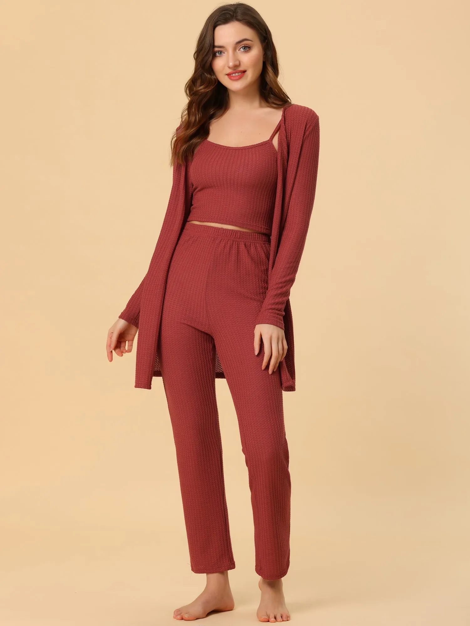 Women's 3pcs Knit Lounge Sleepwear Pajama Sets