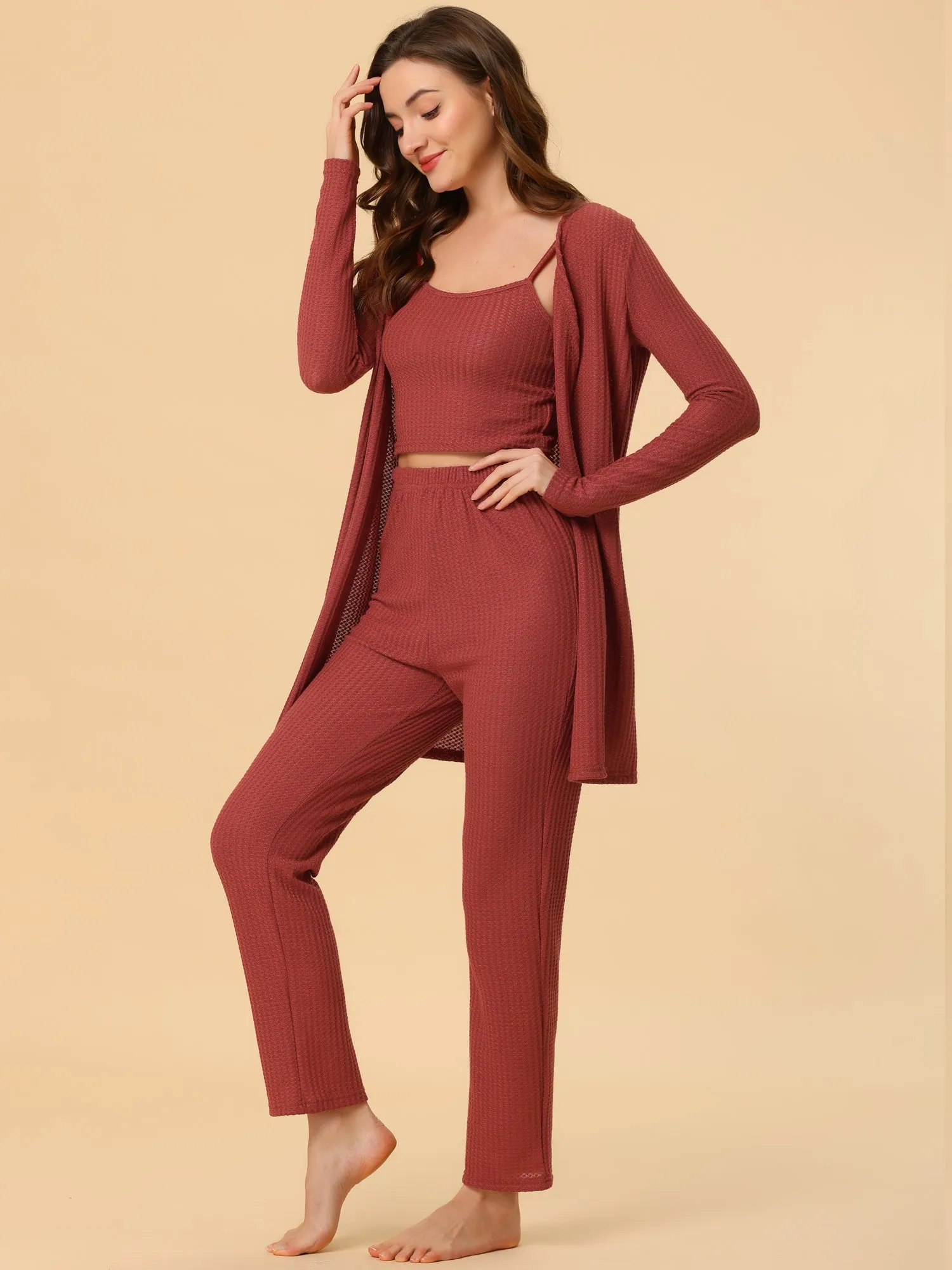 Women's 3pcs Knit Lounge Sleepwear Pajama Sets