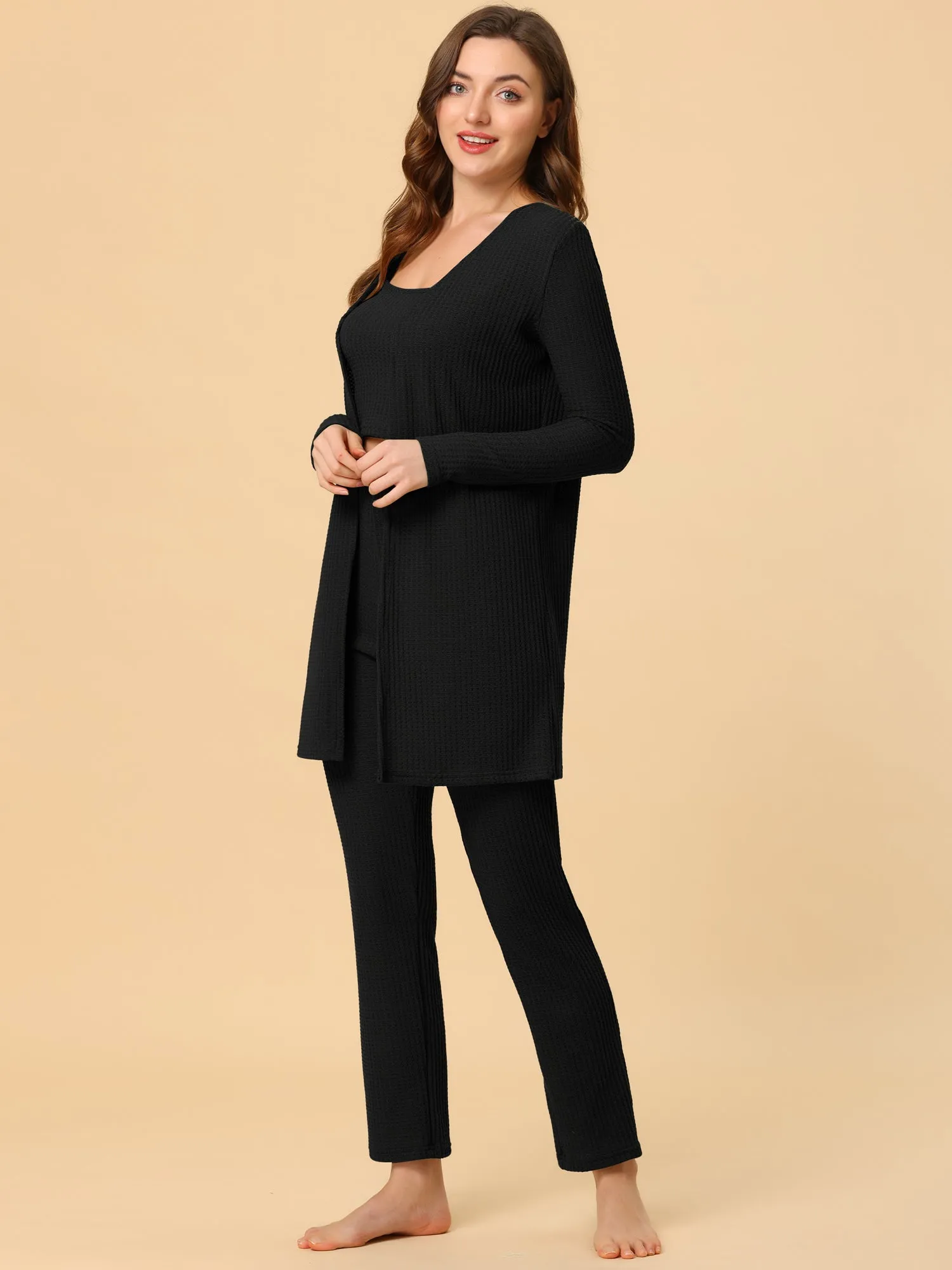Women's 3pcs Knit Lounge Sleepwear Pajama Sets