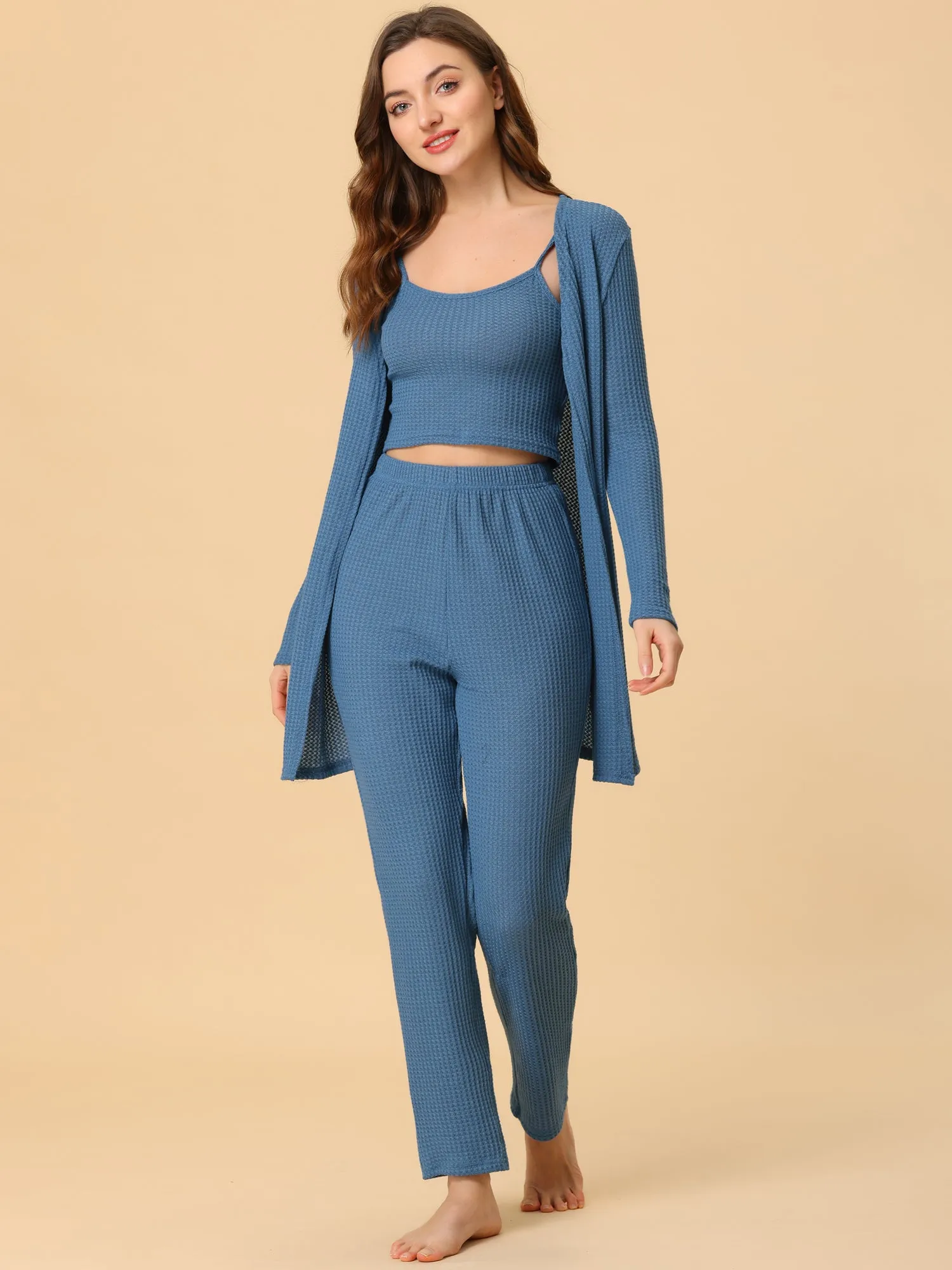 Women's 3pcs Knit Lounge Sleepwear Pajama Sets