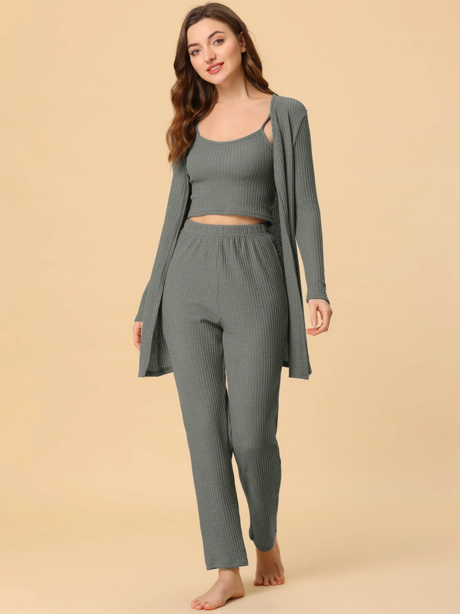 Women's 3pcs Knit Lounge Sleepwear Pajama Sets