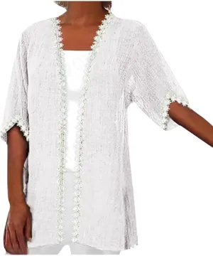 Women's Cardigan Short Sleeve Open Front Casual Loose Beach Lightweight Cover Ups Summer Clothes