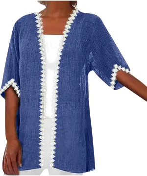 Women's Cardigan Short Sleeve Open Front Casual Loose Beach Lightweight Cover Ups Summer Clothes