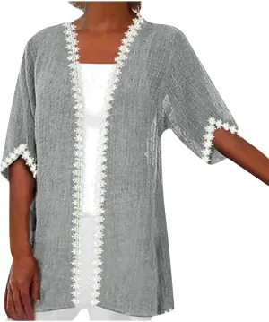 Women's Cardigan Short Sleeve Open Front Casual Loose Beach Lightweight Cover Ups Summer Clothes