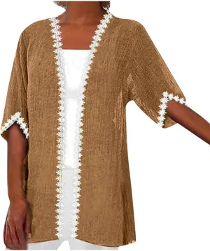 Women's Cardigan Short Sleeve Open Front Casual Loose Beach Lightweight Cover Ups Summer Clothes