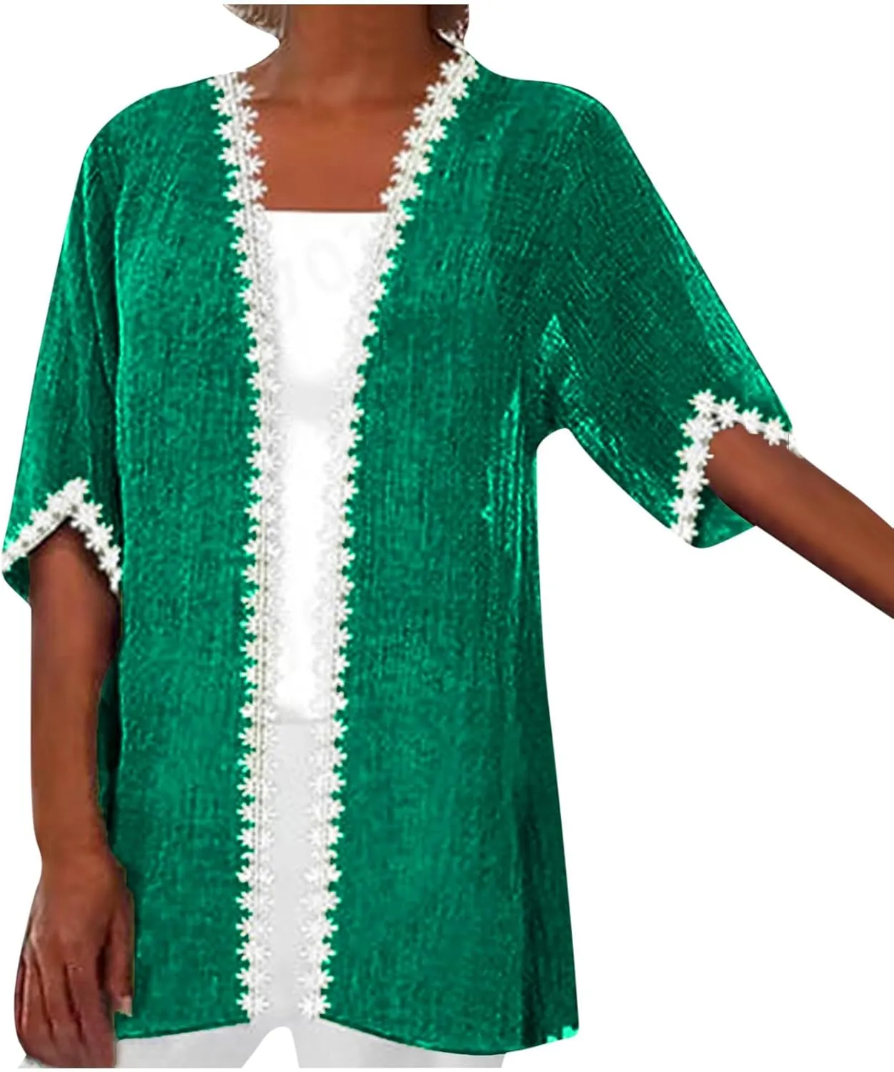 Women's Cardigan Short Sleeve Open Front Casual Loose Beach Lightweight Cover Ups Summer Clothes