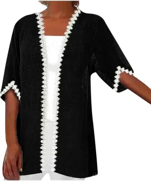 Women's Cardigan Short Sleeve Open Front Casual Loose Beach Lightweight Cover Ups Summer Clothes