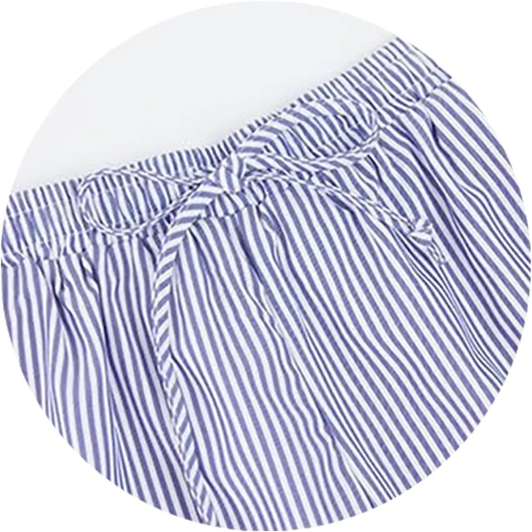Womens Casual 2 Piece Outfits Dressy Lapel Button Down Short Sleeve Shirt Drawstring Shorts Sets Tendy Striped Sets